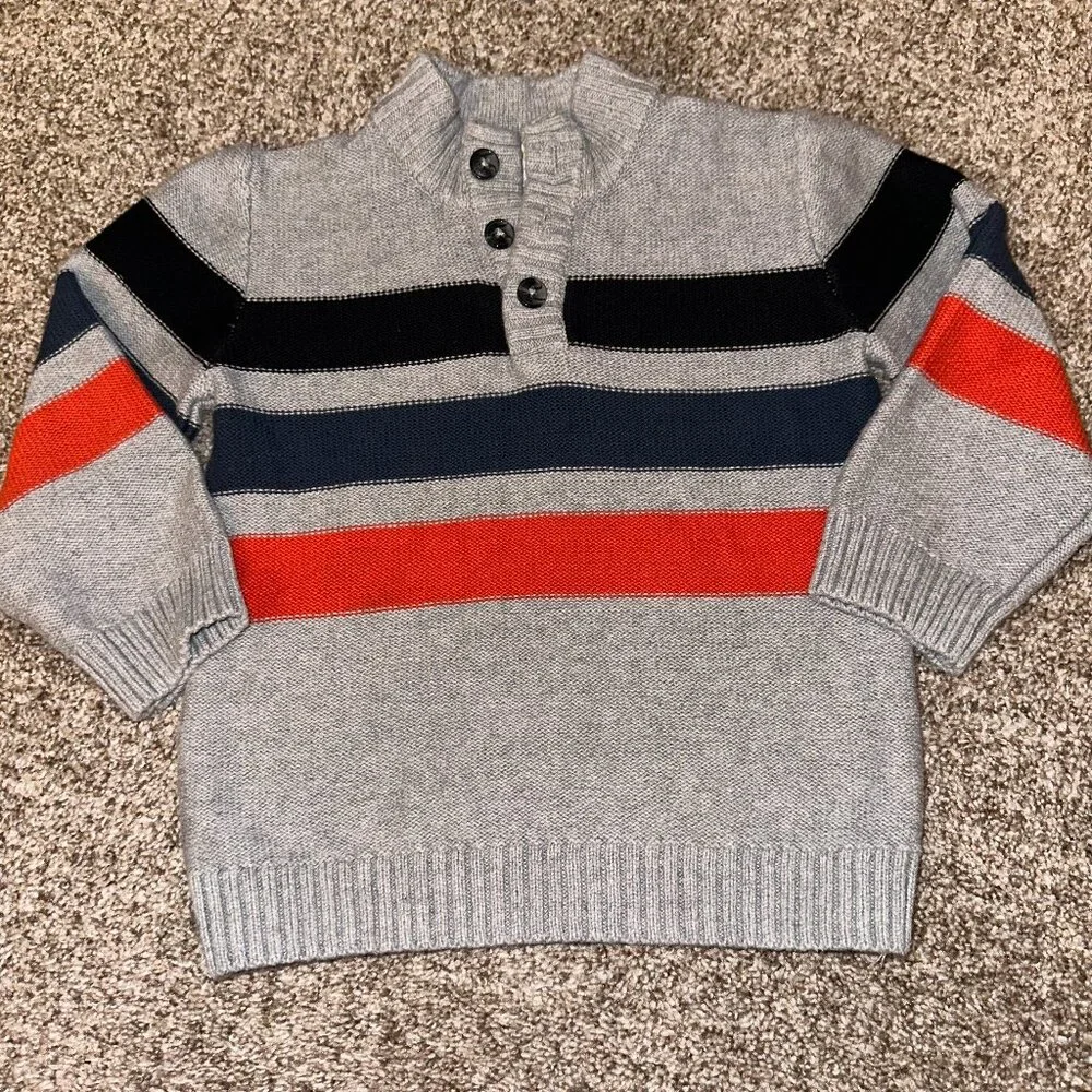 Boys GYMBOREE 3 button pullover striped SWEATER Size 3T gray EUC FALL FESTIVAL